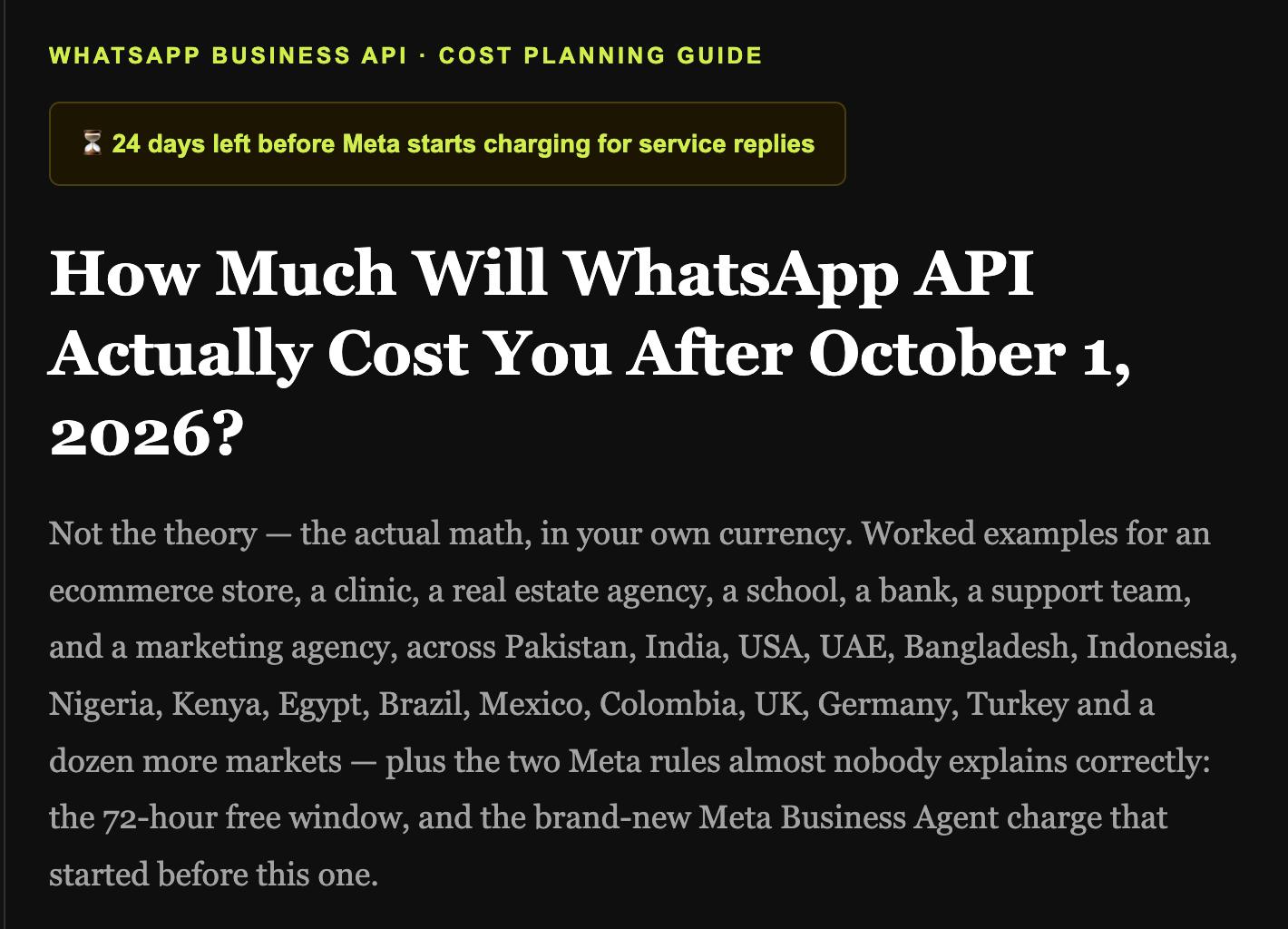 How Much Will WhatsApp API Actually Cost You After October 1, 2026?