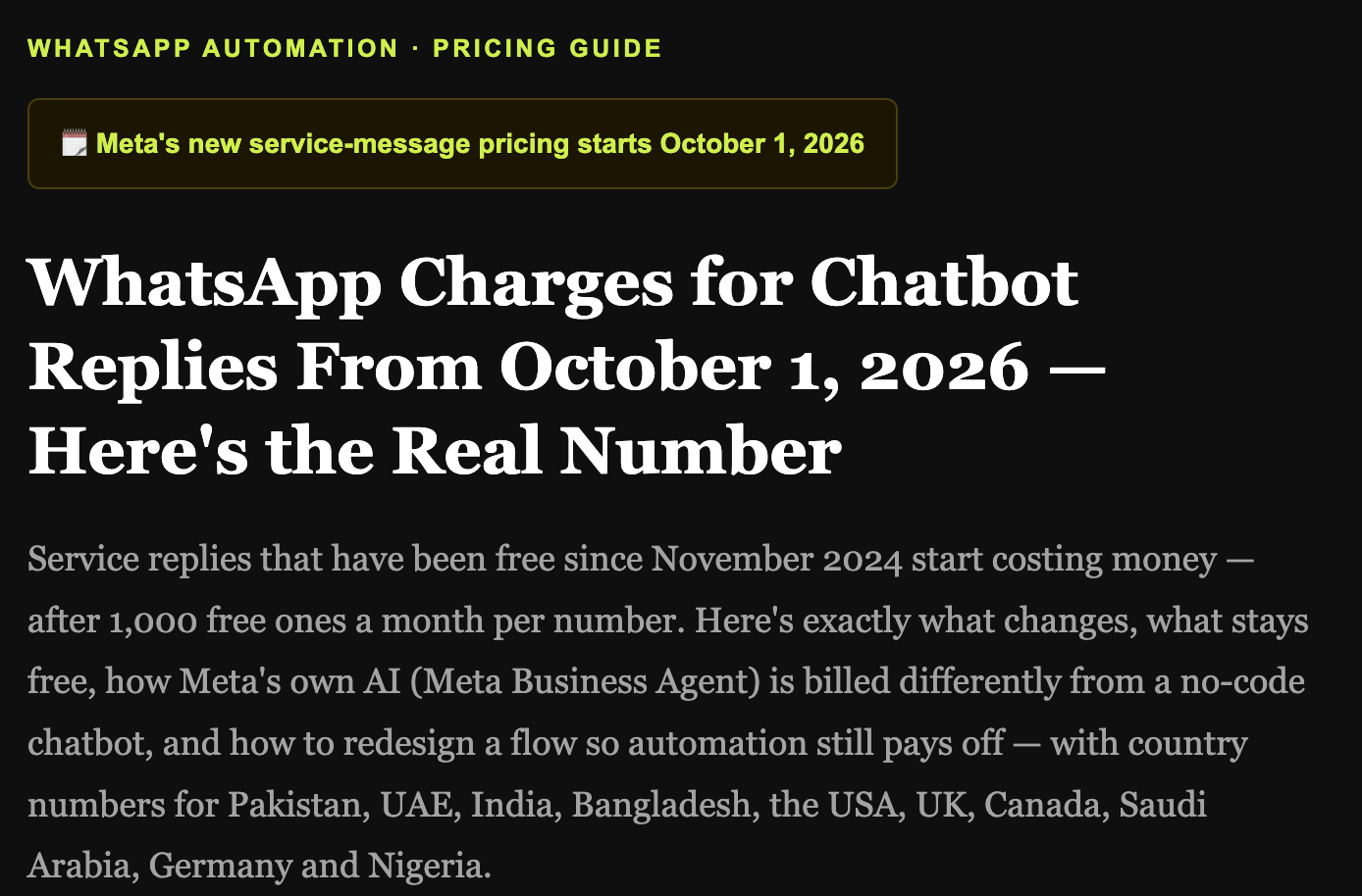 WhatsApp Charges for Chatbot Replies From October 1, 2026 — Here's the Real Number