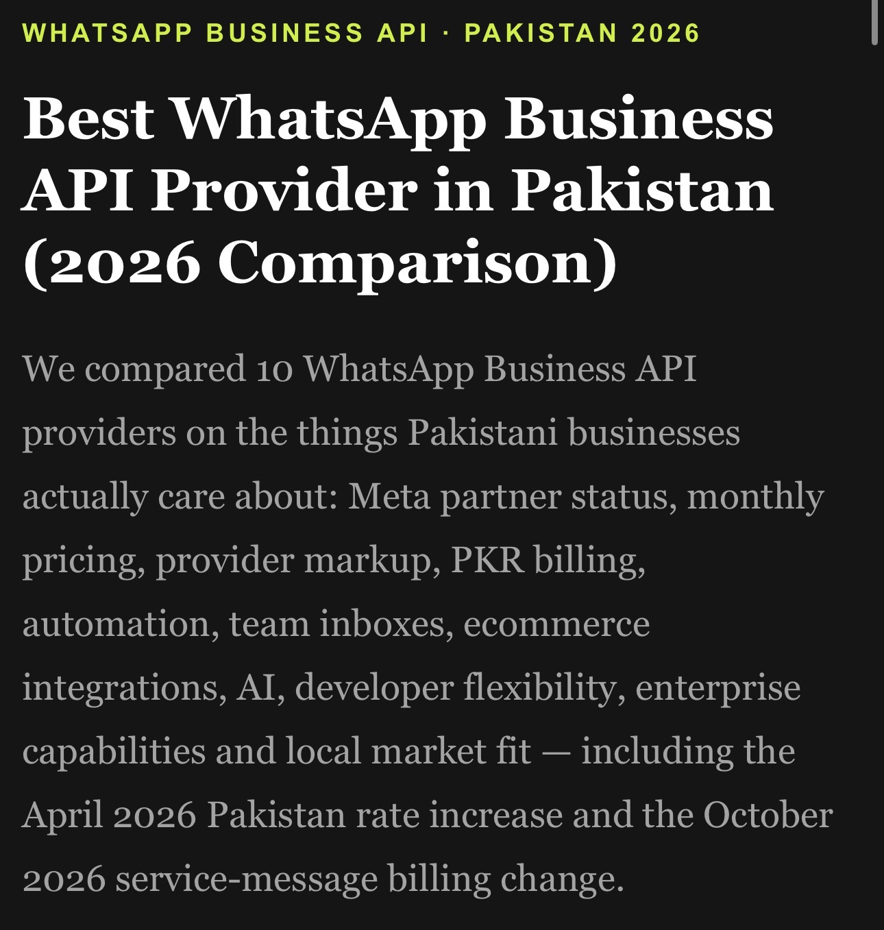 WhatsApp Business API Provider in Pakistan (2026 Comparison) best list
