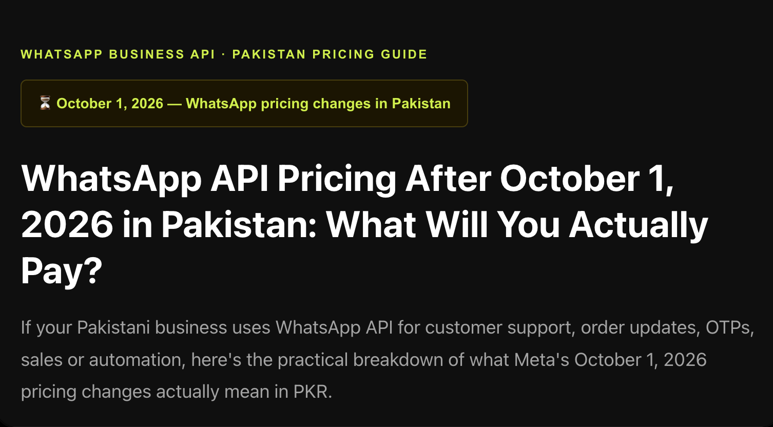 WhatsApp API Pricing After October 1, 2026 in Pakistan: What Will You Actually Pay?