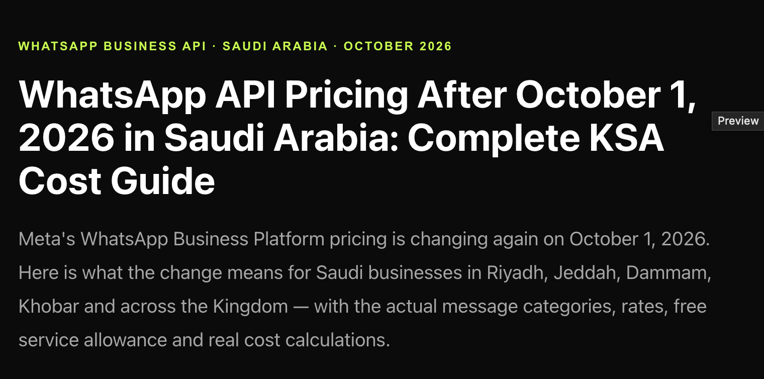 WhatsApp API Pricing After October 1, 2026 in Saudi Arabia: Complete KSA Cost Guide