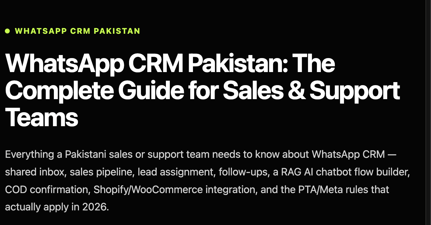 WhatsApp CRM Pakistan: A Practical Guide for Sales & Support Teams