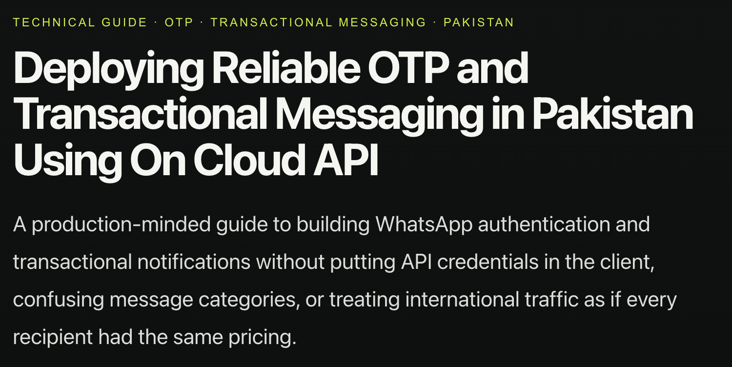 Deploying Reliable OTP and Transactional Messaging in Pakistan Using On Cloud API