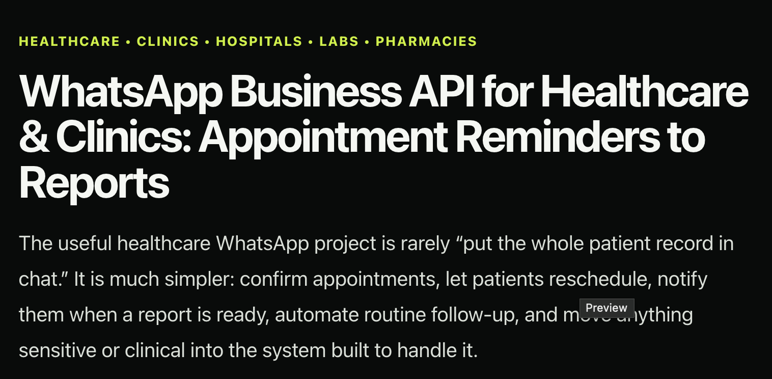 WhatsApp Business API for Healthcare & Clinics: Appointment Reminders to Reports