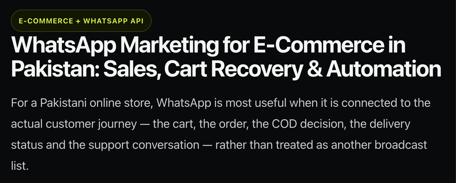 WhatsApp Marketing for E-Commerce in Pakistan: Sales, Cart Recovery & Automation