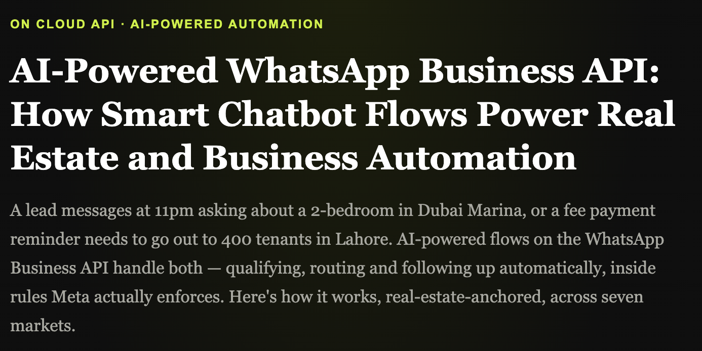 AI-Powered WhatsApp Business API: How Smart Chatbot Flows Power Real Estate, Business Automation help by wolf techs team