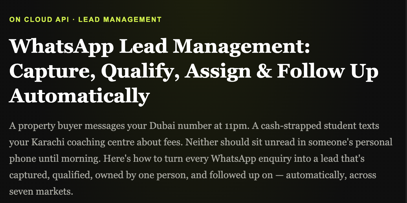 WhatsApp Lead Management: Capture, Qualify, Assign & Follow Up Automatically