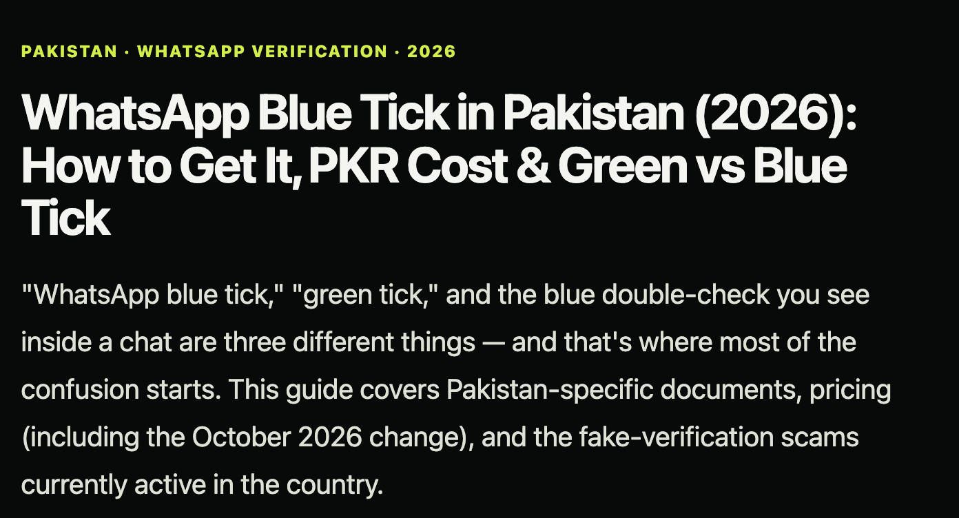 WhatsApp Blue Tick in Pakistan (2026): How to Get It, PKR Cost & Green vs Blue Tick
