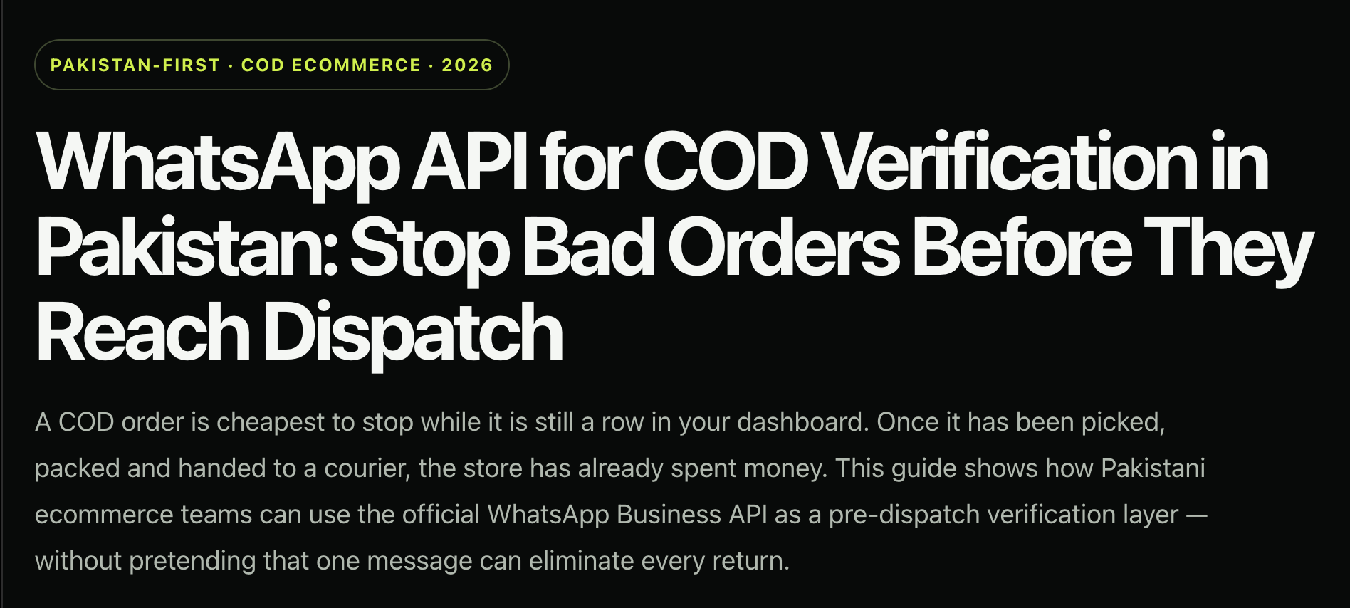WhatsApp API for COD Verification in Pakistan: Stop Bad Orders Before They Reach Dispatch