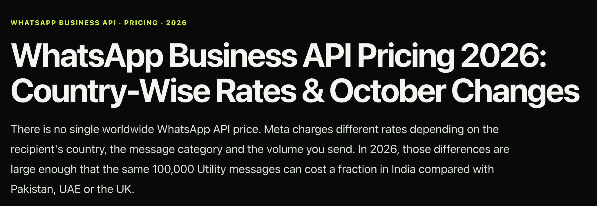 Whatsapp business api pricing 2026 country wise rates