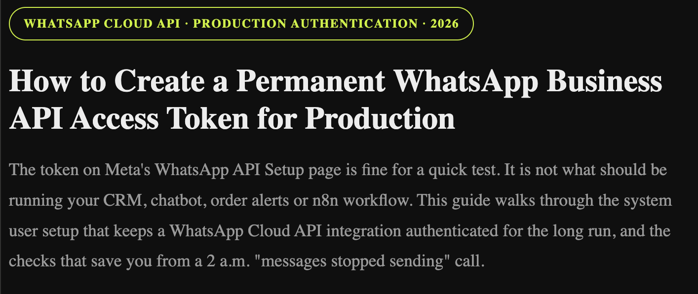 How to Create a Permanent WhatsApp Business API Access Token for Production