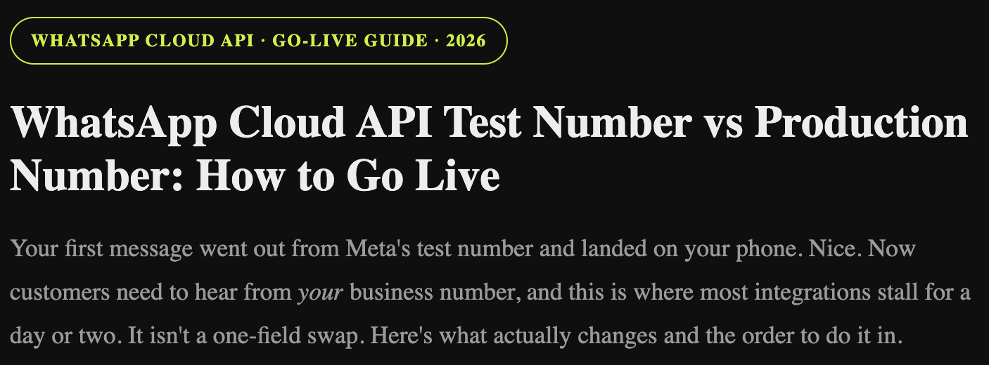 WhatsApp Cloud API Test Number vs Production Number: How to Go Live