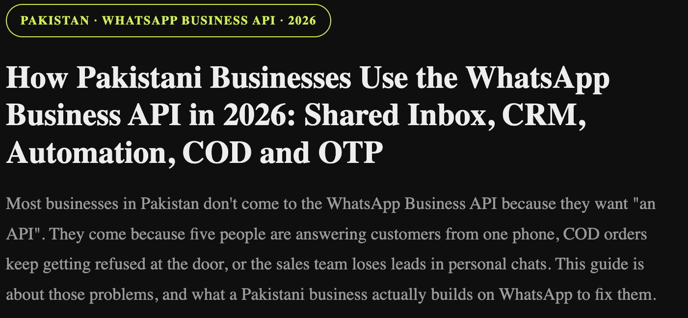 How Pakistani Businesses Use the WhatsApp Business API in 2026: Shared Inbox, CRM, Automation, COD and OTP
