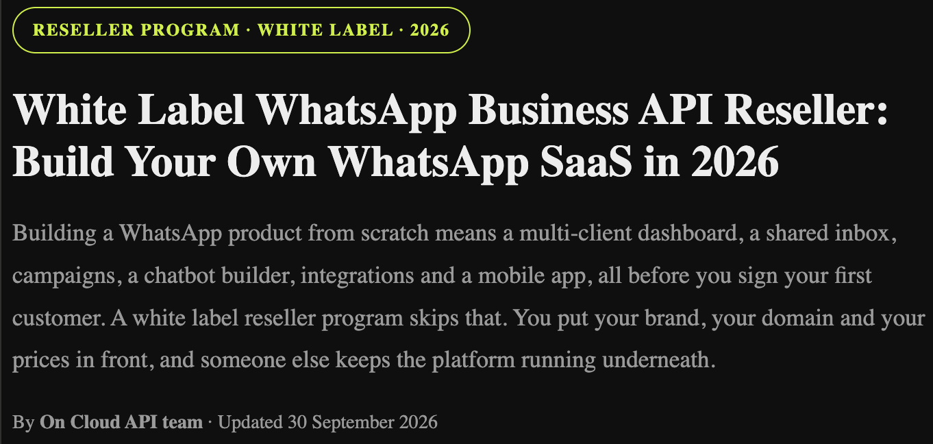 White Label WhatsApp Business API Reseller: Build Your Own WhatsApp SaaS in 2026
