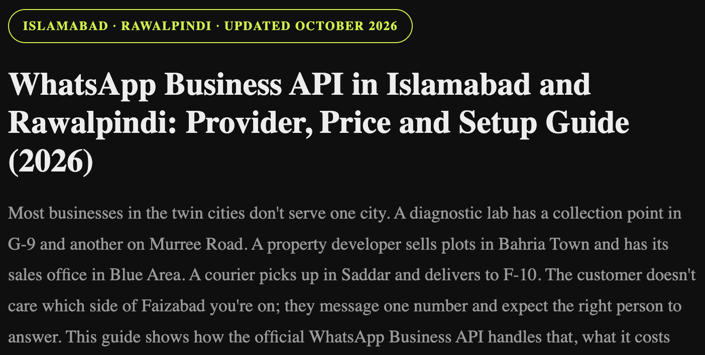 WhatsApp Business API in Islamabad and Rawalpindi: Provider, Price and Setup Guide