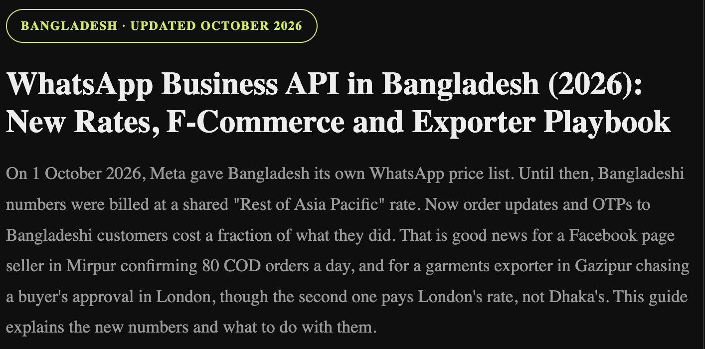 WhatsApp Business API in Bangladesh (2026): New Rates, F-Commerce