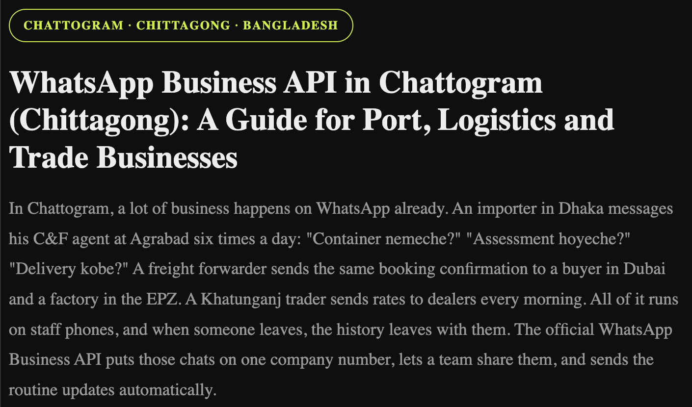 WhatsApp Business API in Chattogram (Chittagong)