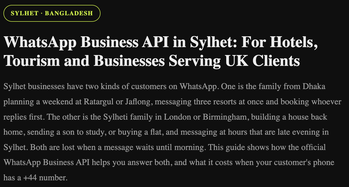 WhatsApp Business API in Sylhet: For Hotels, Tourism and Businesses