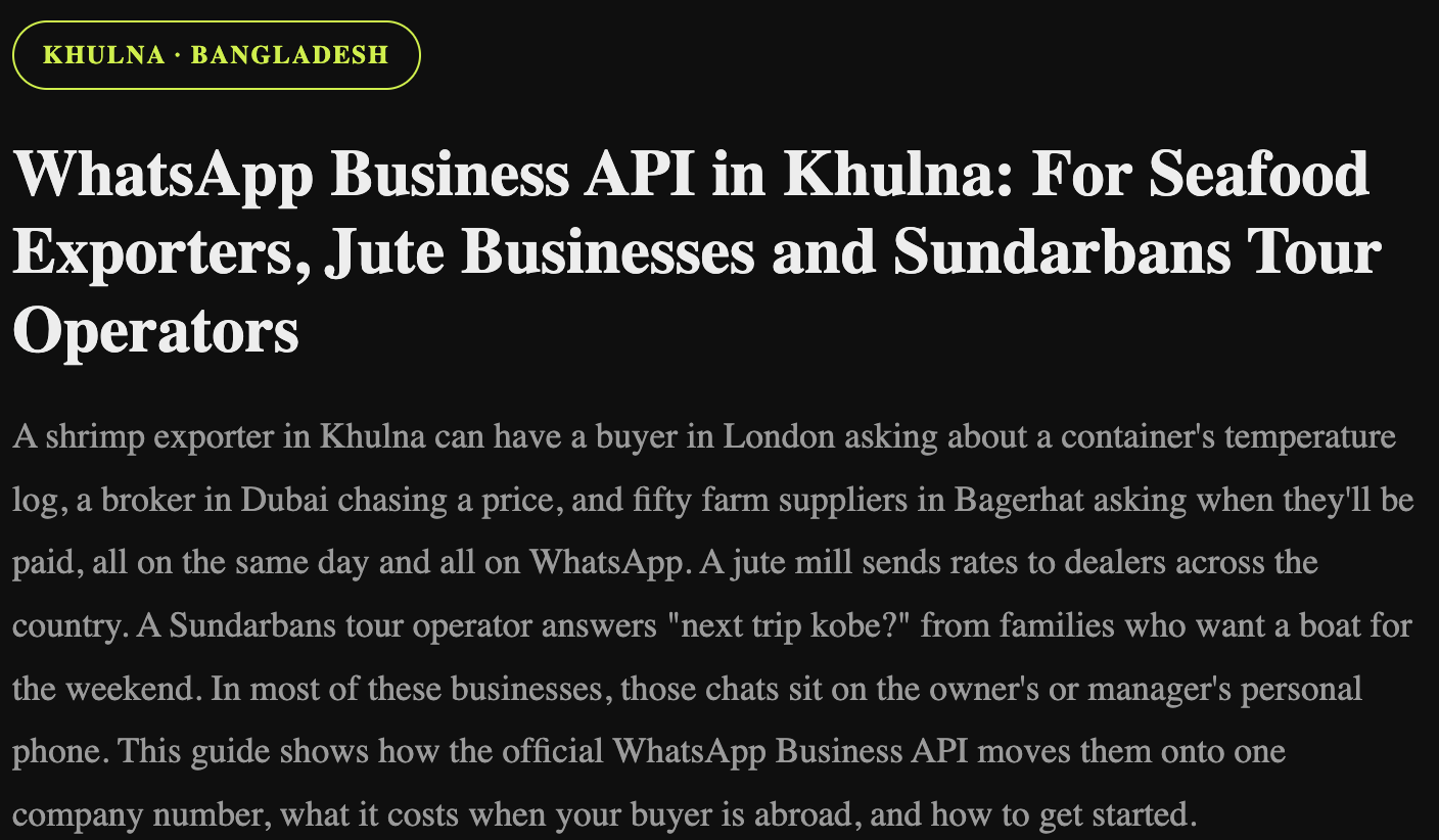 WhatsApp Business API in Khulna: For Seafood Exporters, Jute Businesses and Sundarbans Tour Operators