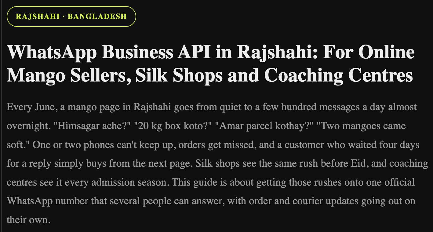 WhatsApp Business API in Rajshahi: For Online Mango Sellers, Silk Shops and Coaching Centres