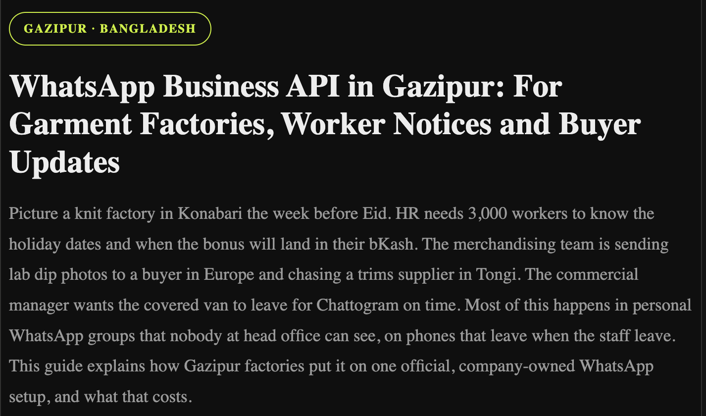 WhatsApp Business API in Gazipur: For Garment Factories, Worker Notices and Buyer Updates