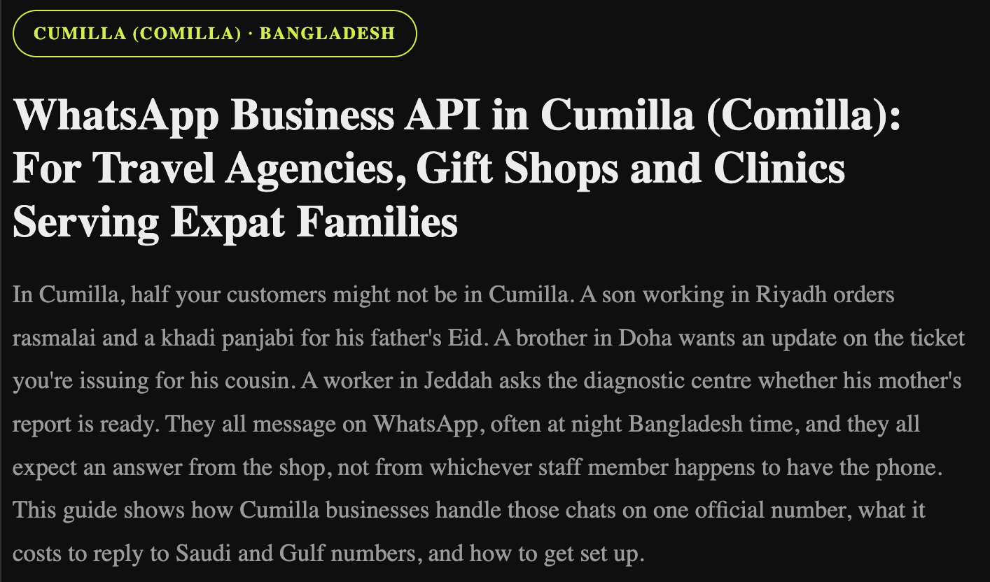 WhatsApp Business API in Cumilla (Comilla): For Travel Agencies, Gift Shops and Clinics Serving Expat Families