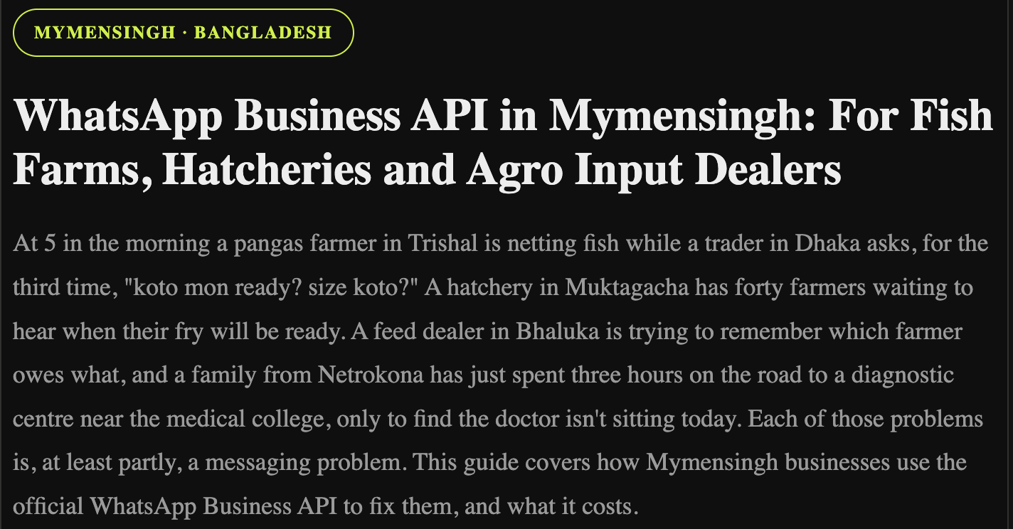 WhatsApp Business API in Mymensingh: For Fish Farms, Hatcheries and Agro Input Dealers