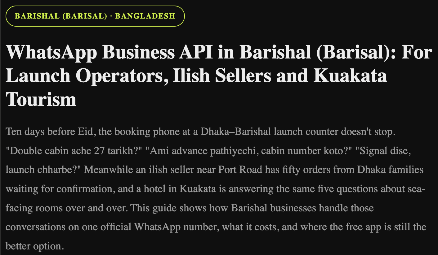 WhatsApp Business API in Barishal (Barisal): For Launch Operators, Ilish Sellers and Kuakata Tourism