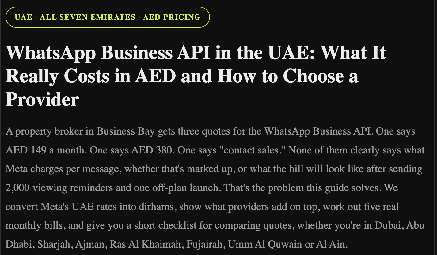 WhatsApp Business API in the UAE: What It Really Costs in AED and How to Choose a Provider